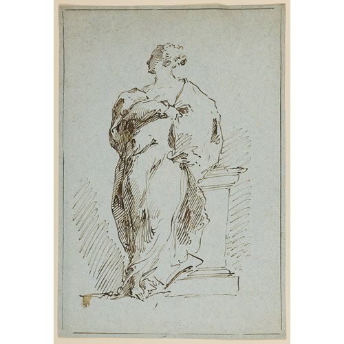 A Standing Draped Female Figure Leaning on a Pedestal